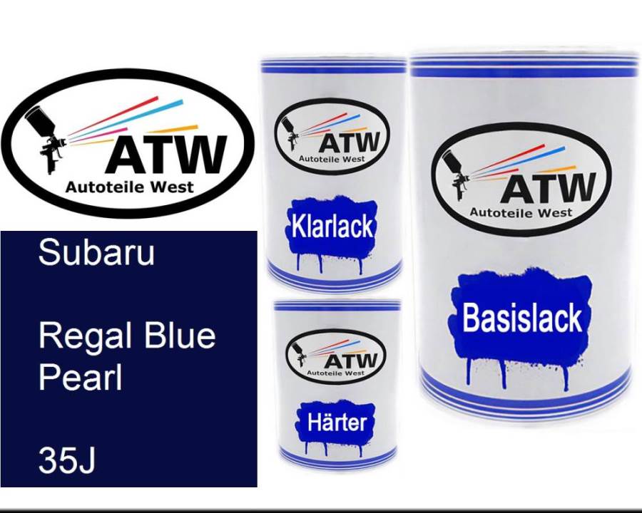 Subaru, Regal Blue Pearl, 35J: 500ml Lackdose + 500ml Klarlack + 250ml Härter - Set, von ATW Autoteile West.